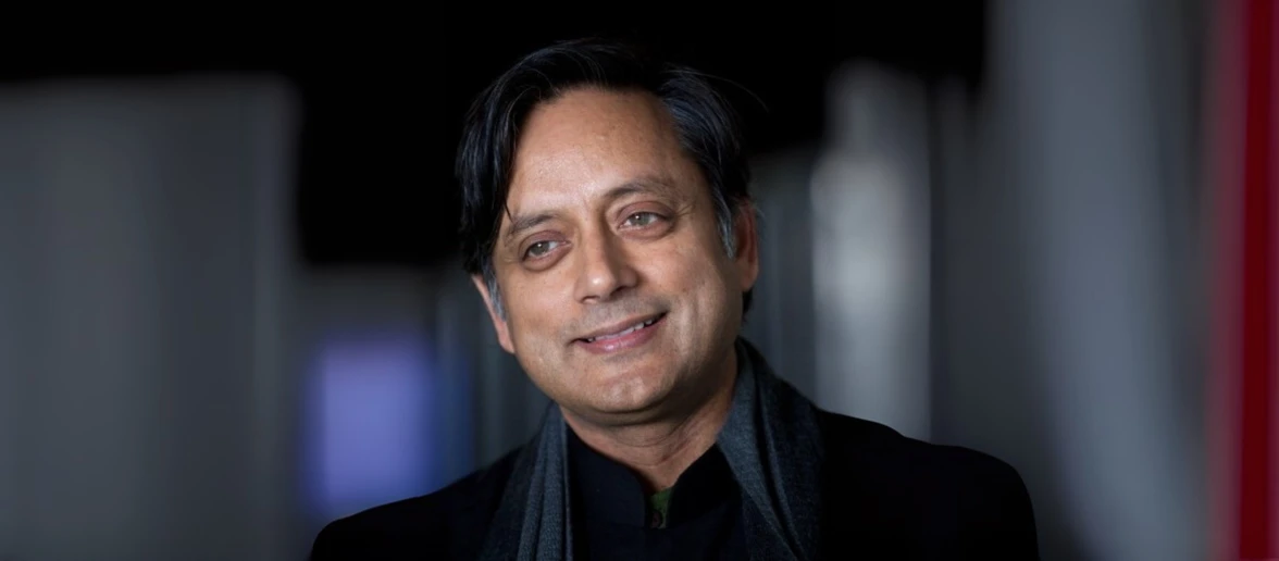 Dr. Shashi Tharoor, former UN diplomat and acclaimed bestselling author, delivering a powerful keynote speech on global affairs and leadership.